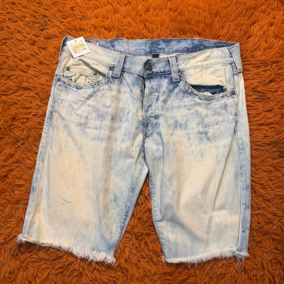 True Religion Other - True Religion Geno Cut-Off Mens Denim Shorts Light Acid Wash Size 38 Made in USA